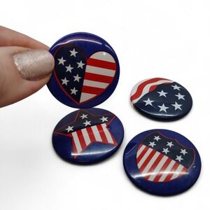 Lot‎ of 4 Vintage Patriotic Buttons 4th of July Americana Heart Star Shield